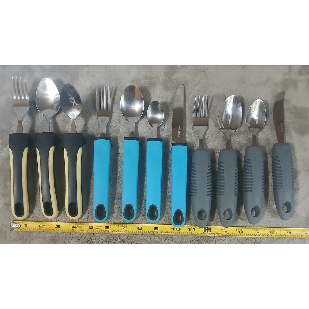 BunMo Adaptive Utensils 11pc‎ Set Weighted Non-Slip Grip Arthritis Parkinson Aid